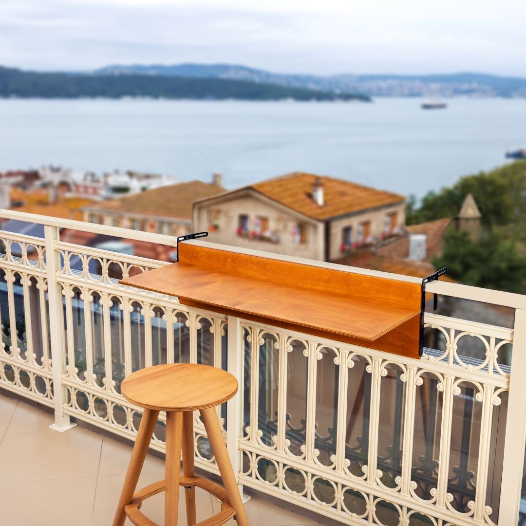 Outdoor bar table for railings Folding bar table for balcony Balcony space-saving table Balcony table for outdoor living Rail-mounted balcony bar table