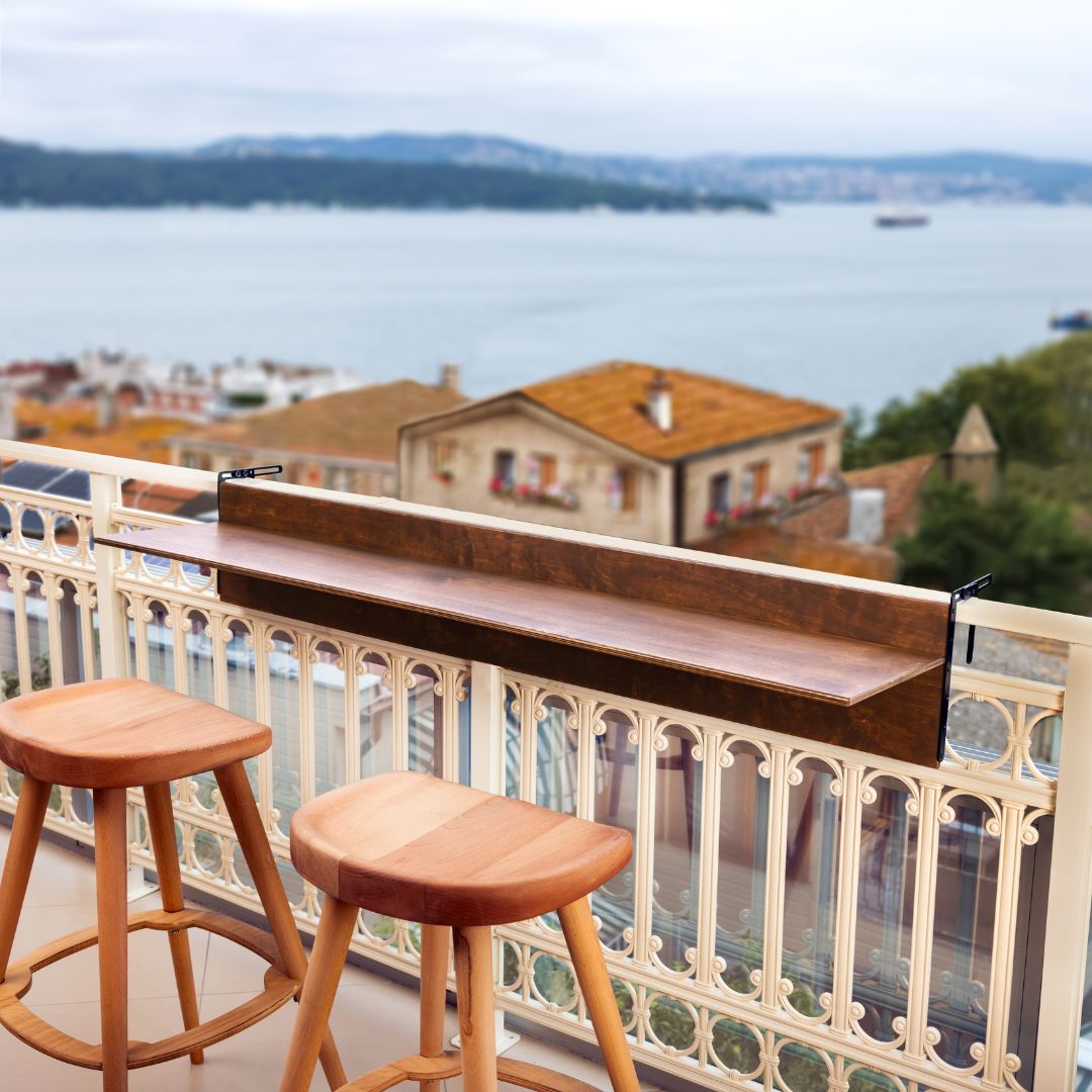 Wooden Balcony Railing Table Balcony Bar Rail Table Compact Balcony Table Space-saving Balcony Railing Table