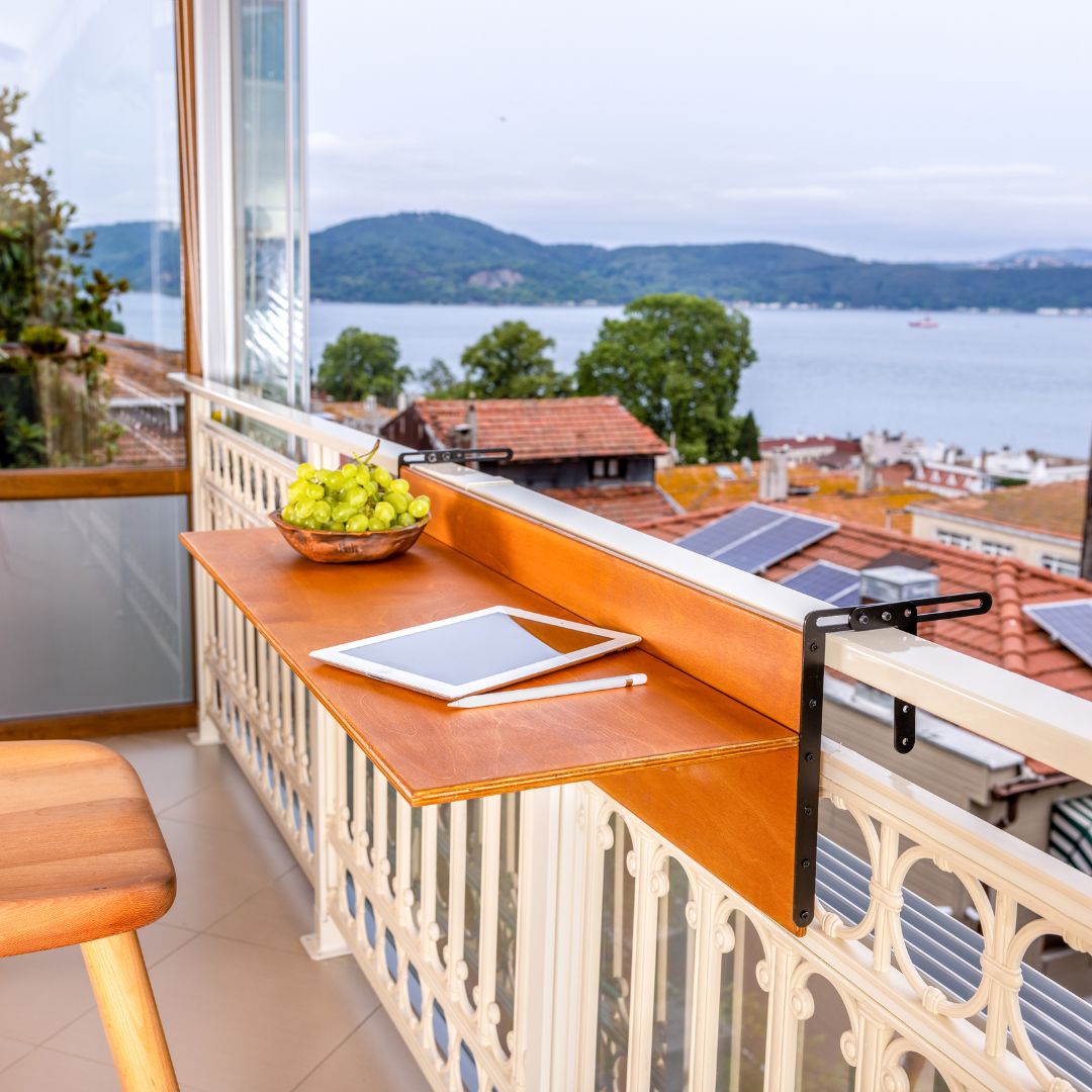 Balcony Bar Railing Table Compact Balcony Table Wooden Space-saving Balcony Railing Table