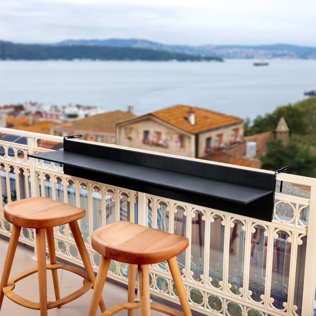 Black Balcony Bar Railing Table Compact Balcony Table Space-saving Balcony Railing Table