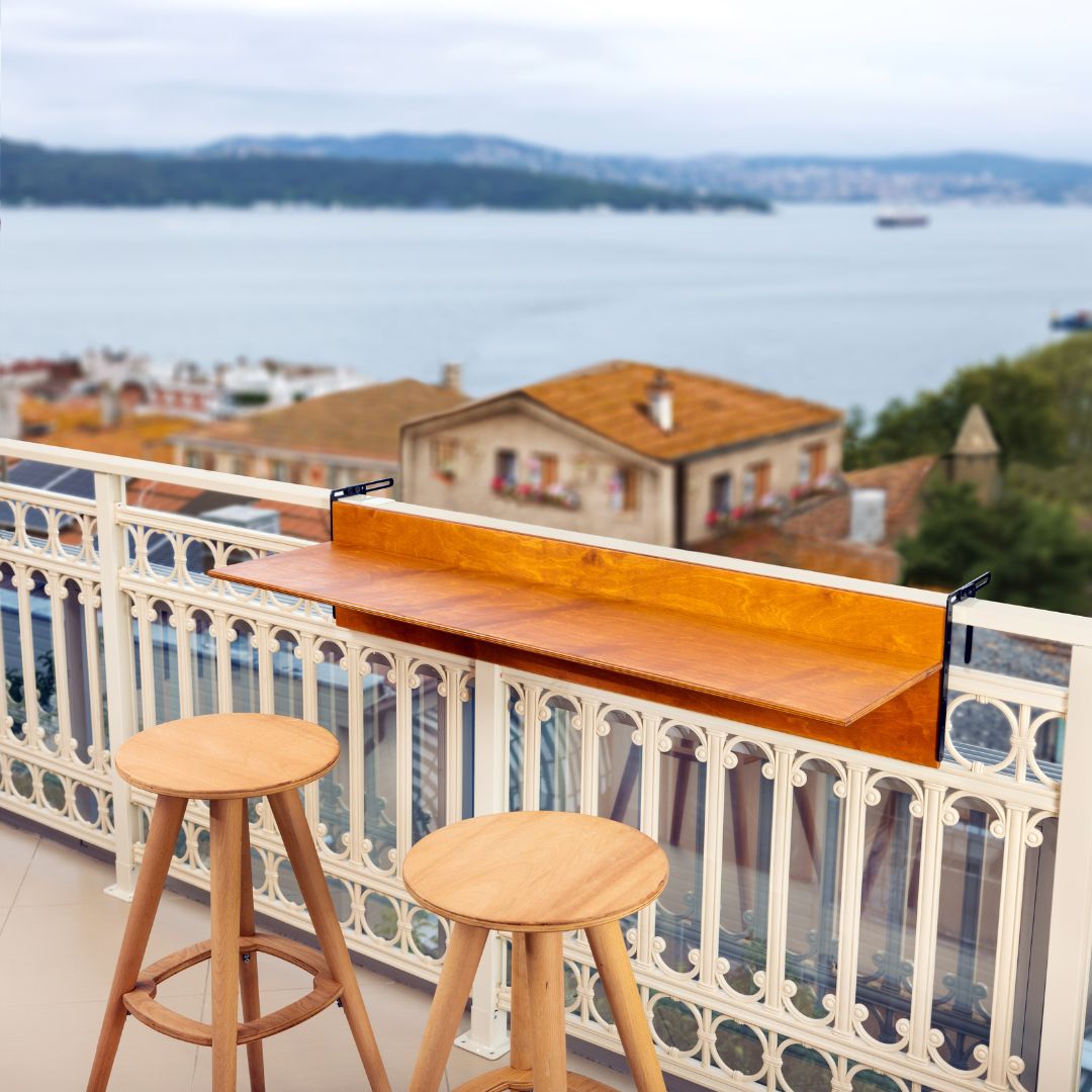 Rooftop Bar Railing Table Compact Balcony Table Space-saving Balcony Railing Table