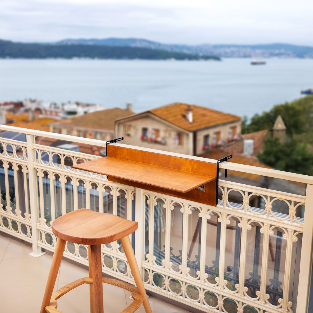 Deck Bar Railing Table Compact Balcony Table Space-saving Balcony Railing Table